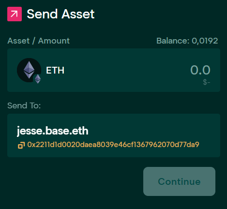 Taho Wallet correctly resolves the address for jesse.base.eth