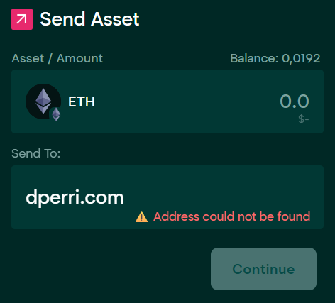 Taho Wallet fails to resolve the address for dperri.com